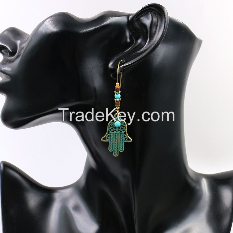 Boho handcraft alloy feather earrings - HQEF-1334