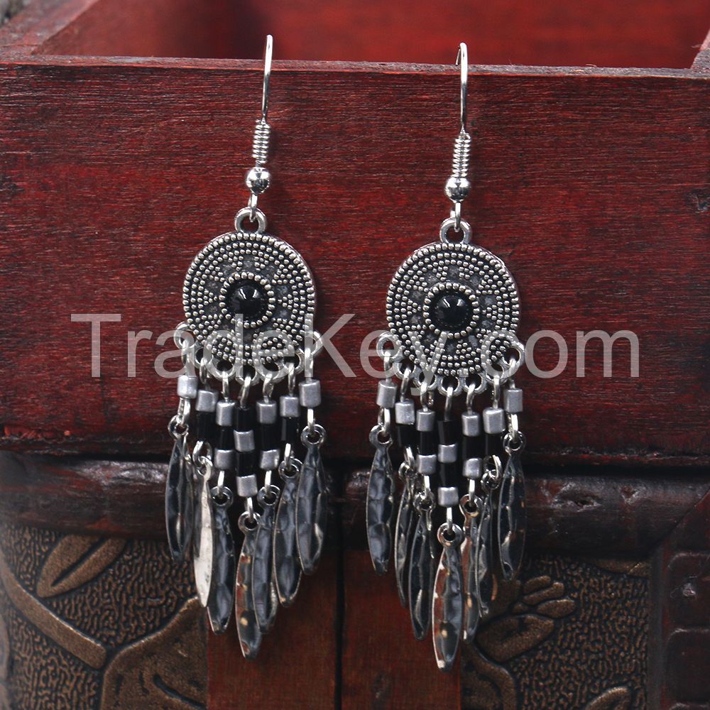 Boho handcraft alloy feather earrings - HQEF-0730