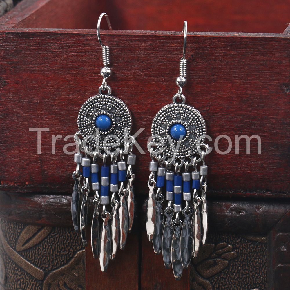 Boho handcraft alloy feather earrings - HQEF-0730