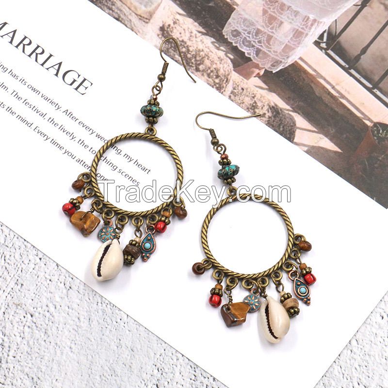 Boho handcraft alloy feather earrings - HQEF-1056