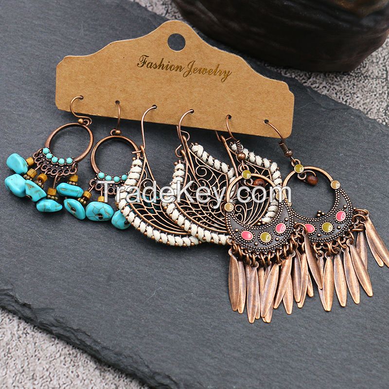 Bohemian tassel multi earrings - HQEF-1642