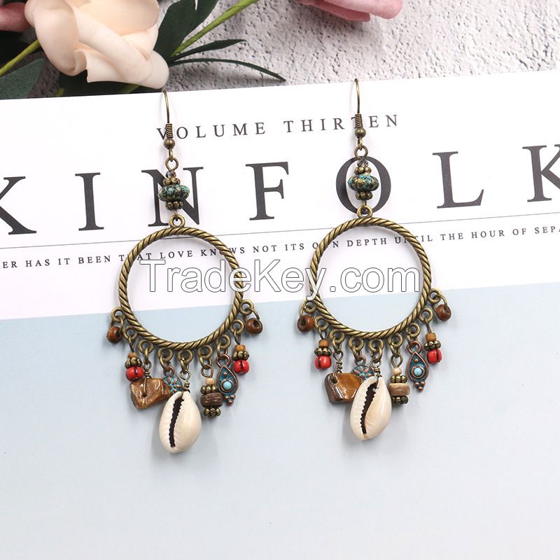 Boho handcraft alloy feather earrings - HQEF-1056