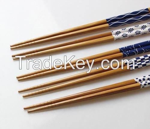 Non Slip Chopsticks Made of Bamboo Japanese Traditional Pattern 22.5cm 5 PCS Set Made in Japan