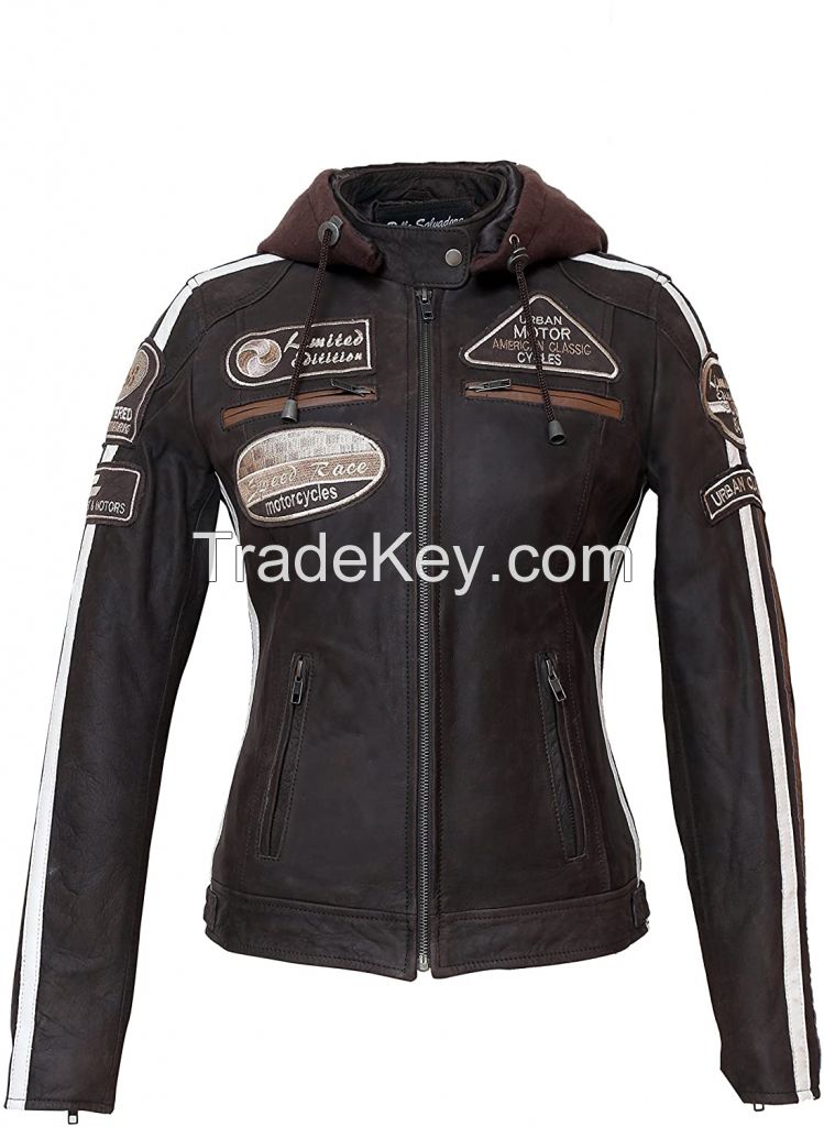 Women's Leather Motorcycle Jacket Slim Fit Lapel Zip Up Short | Lambskin Biker Jacket | CE Approved Removable Armour for Back, Shoulders and Elbows