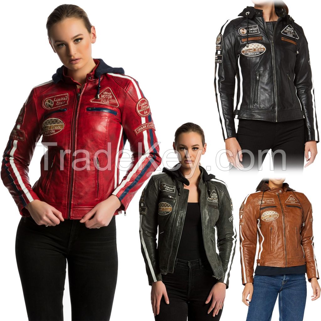 Women's Leather Motorcycle Jacket Slim Fit Lapel Zip Up Short | Lambskin Biker Jacket | CE Approved Removable Armour for Back, Shoulders and Elbows