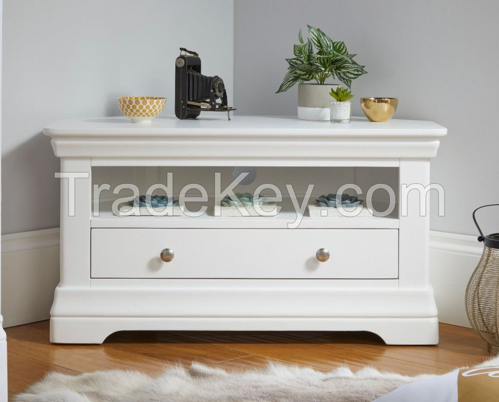 Tv Unit Console Acacia Solid Wood Painter White Color