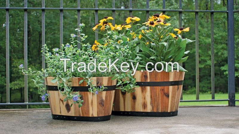 Wooden Barrel Pot Planters Oval Style Flower Plants Wooden Planter