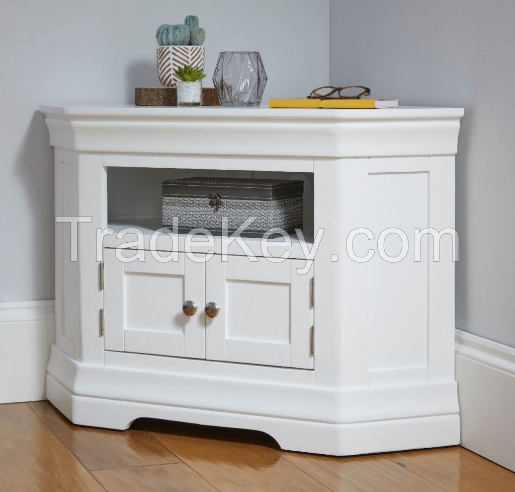 Tv Unit Console Acacia Solid Wood Painter White Color