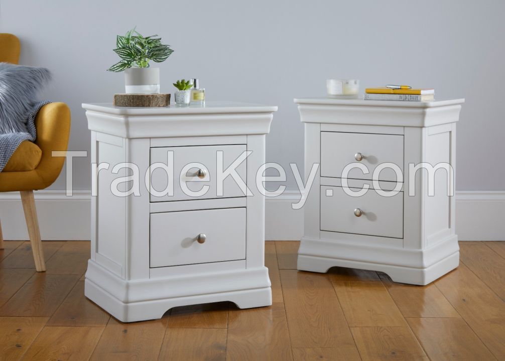 White Nightstand Bedside One/Two Drawers, New Style Storage Shelf Acacia Solid Wood
