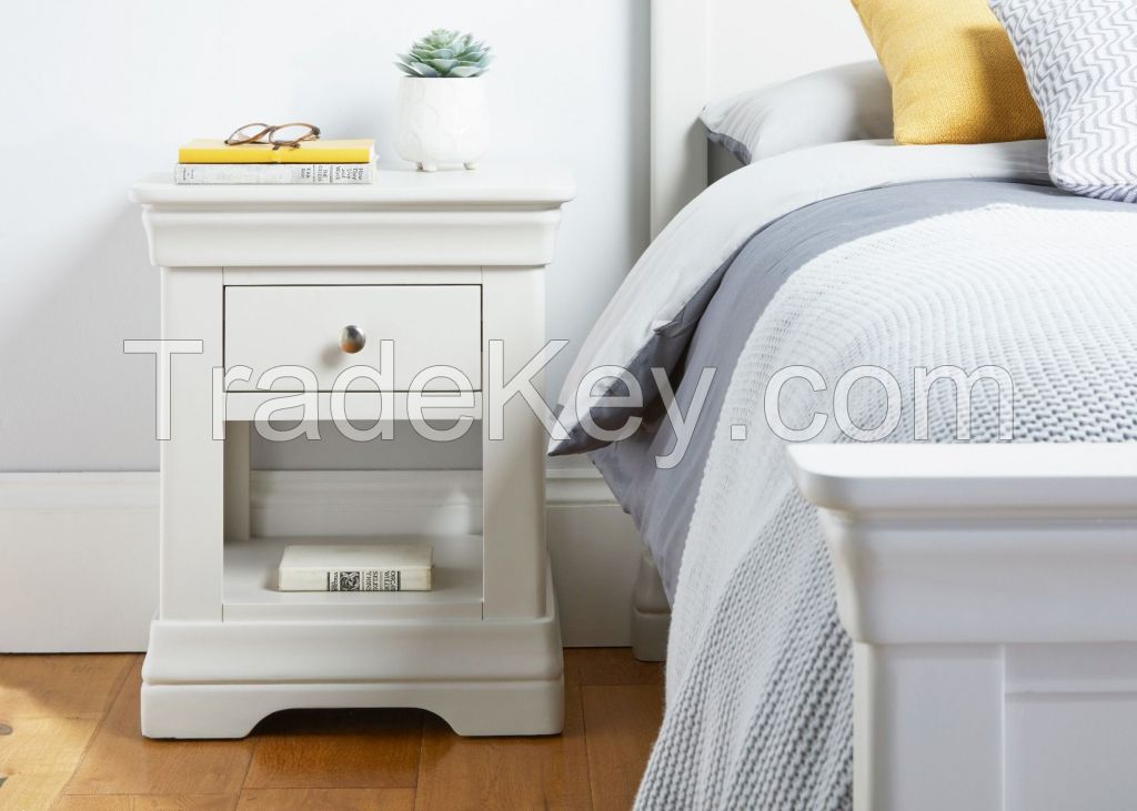 White Nightstand Bedside One/Two Drawers, New Style Storage Shelf Acacia Solid Wood