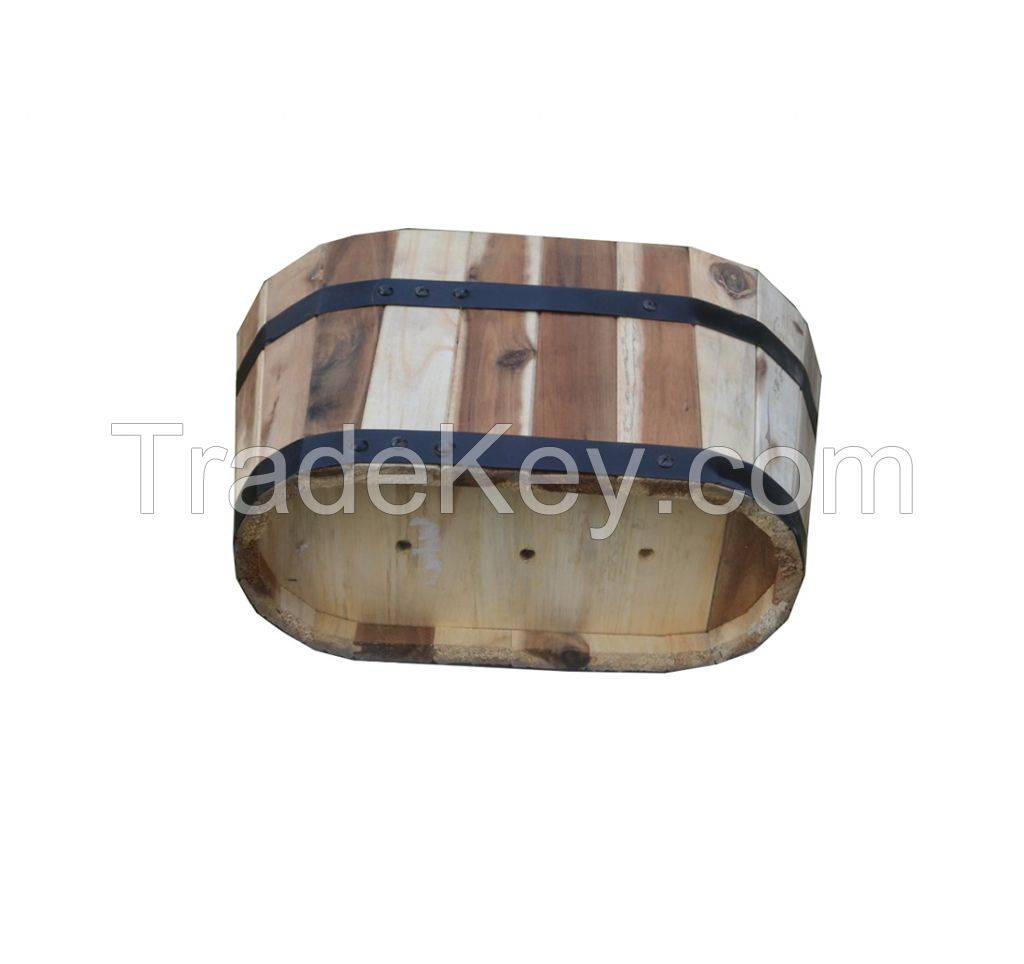 Wooden Barrel Pot Planters Oval Style Flower Plants Wooden Planter