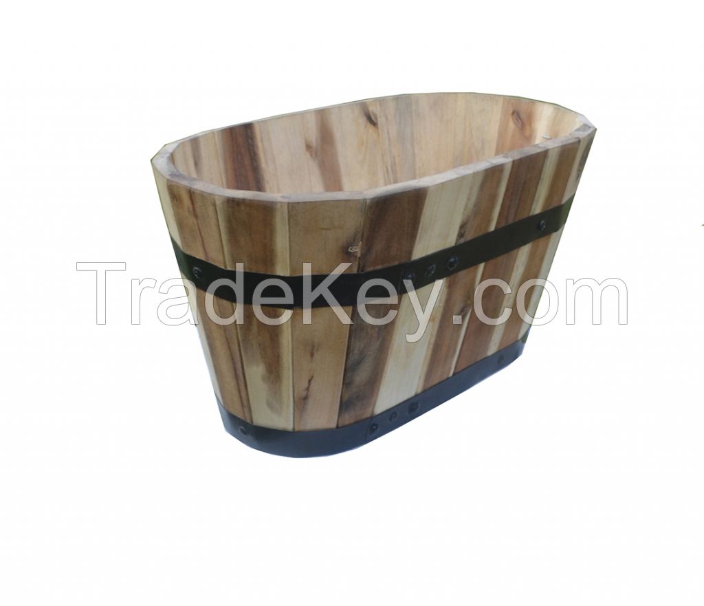 Wooden Barrel Pot Planters Oval Style Flower Plants Wooden Planter