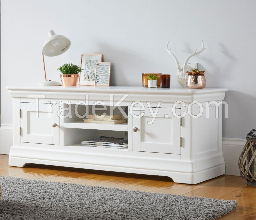 Tv Unit Console Acacia Solid Wood Painter White Color