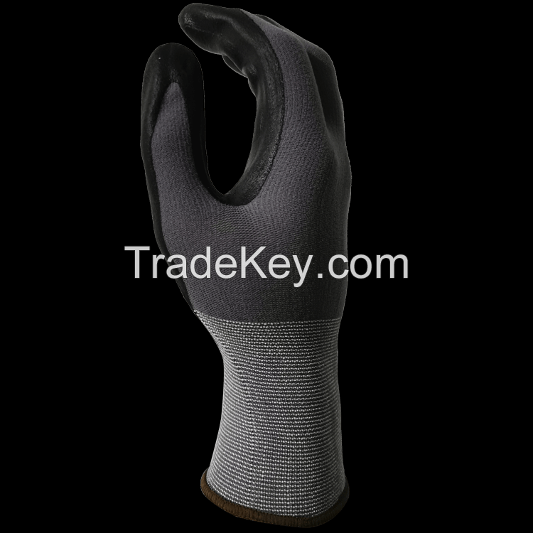 15G black foam nitrile work gloves high quality safety gloves
