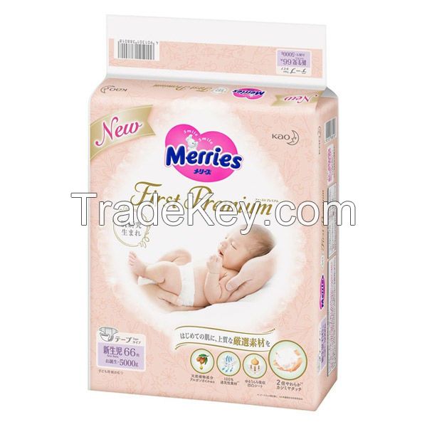 Fine absorbent cashmere touch baby diaper Meriies First Premium various sizes