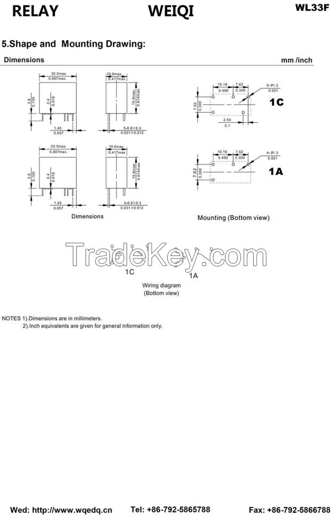 5A Miniature Power Relay for Household Appliances &Industrial Automotion System Smart Home Wl33f