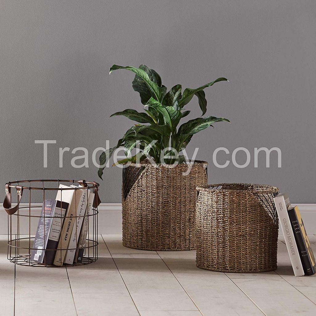 Hot Trending Vietnam Handmade Non-toxic Seagrass Storage Baskets Laundry Basket for Home Decor