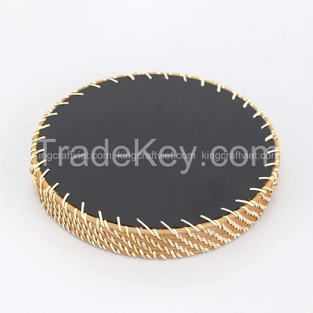 Vietnam Eco-friendly HIGH QUALITY Unique Decor Round SERVING TRAY Mother Of Pearl Rattan Tray