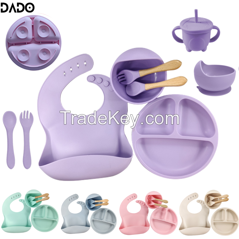 Silicone Children's Feeding Set, Baby Silicone Bib Bowl Spoon