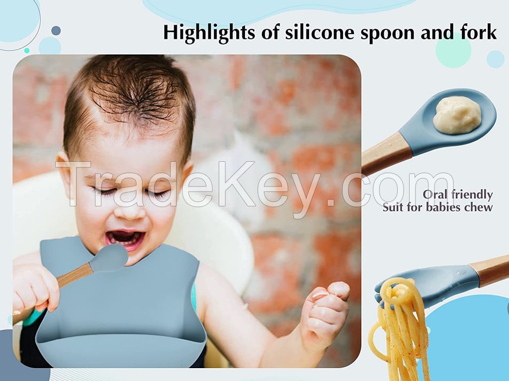 Baby Feeding Set Silicone Suction Bowls Divided Plates Straw