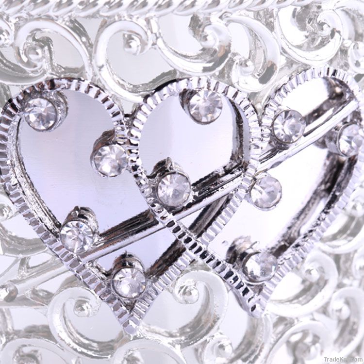 fashion stainless steel crystal heart love cuff bracelet jewelry char