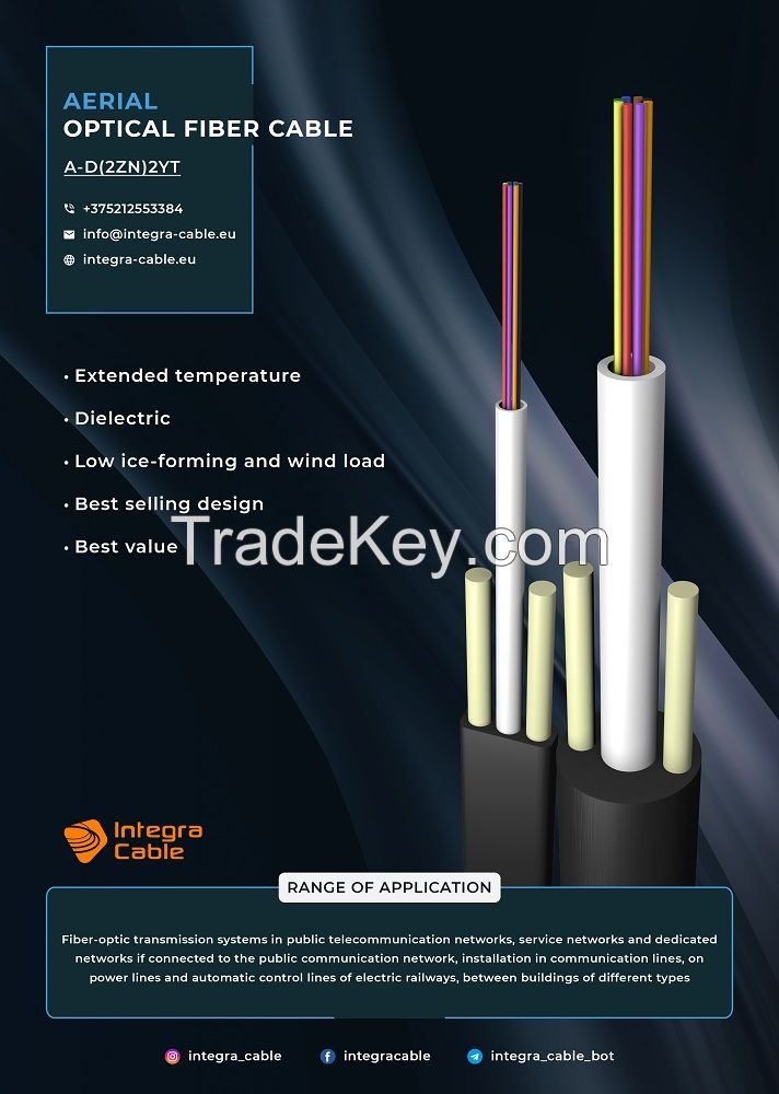 Aerial self-supporting cable, with two peripheral strength members (fiberglass rods)