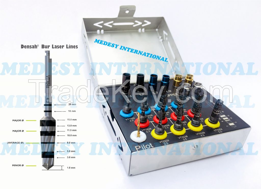 Osseodensification Dental Implant Burs Kit with 8 Bur Stoppers.