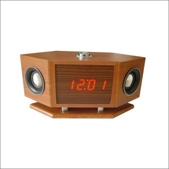 wooden clock and speaker