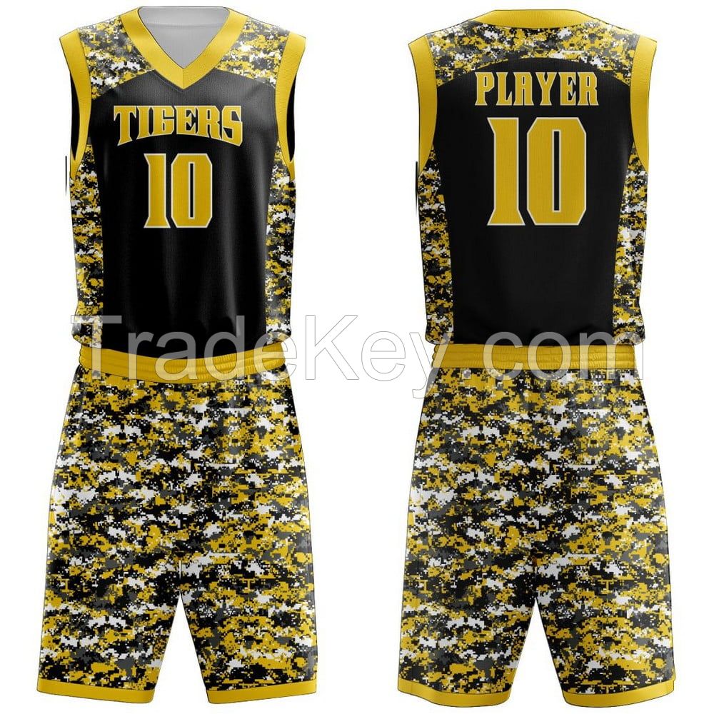 Customized basketball uniforms with player's names and numbers