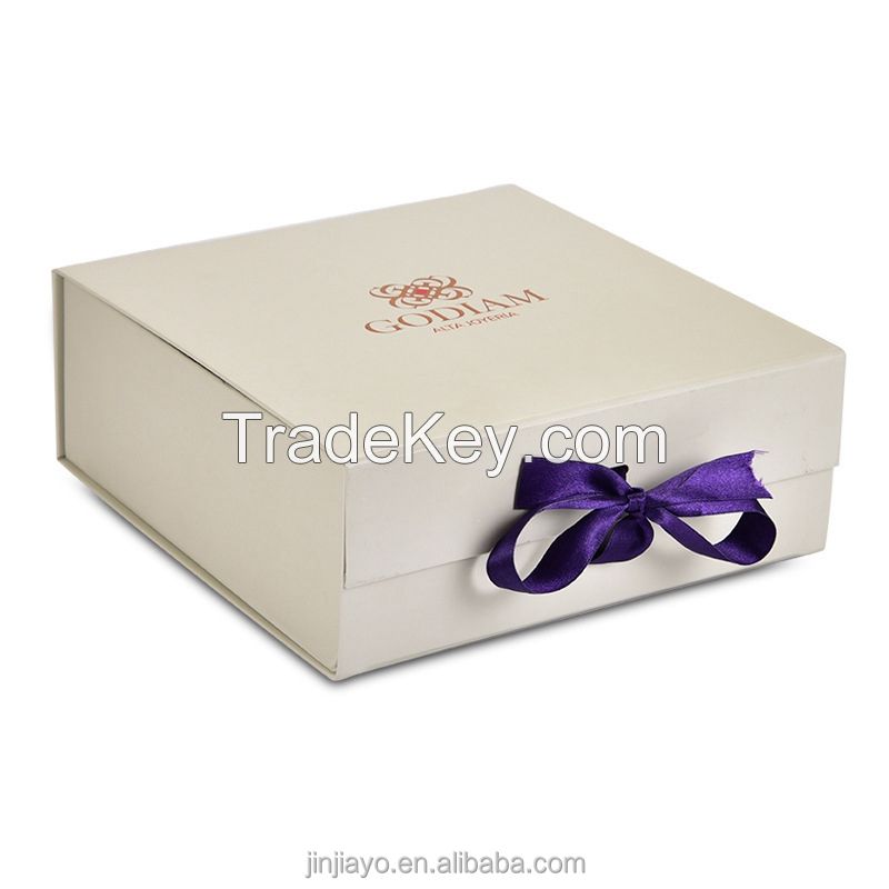 Folded Rigid Box for Jewelry with Ribbon Bow Shipping Mailer Clothing Shoes Luxury Packaging Custom Logo Eco Friendly