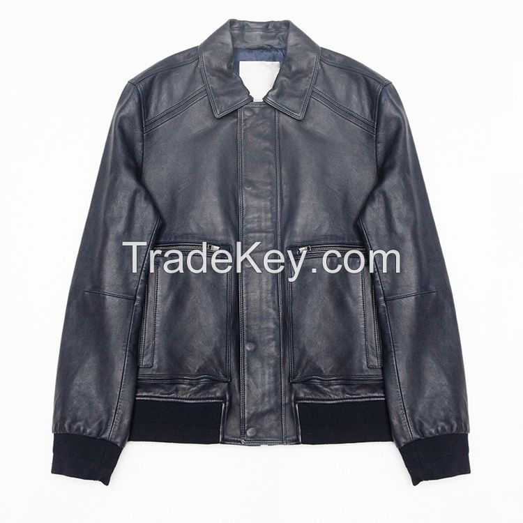 MEN'S WASHED GENUINE SHEEPSKIN LEATHER JACKET