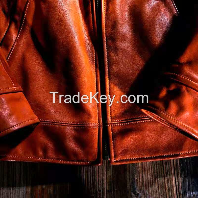 MEN'S WASHED GENUINE COWSKIN LEATHER JACKET