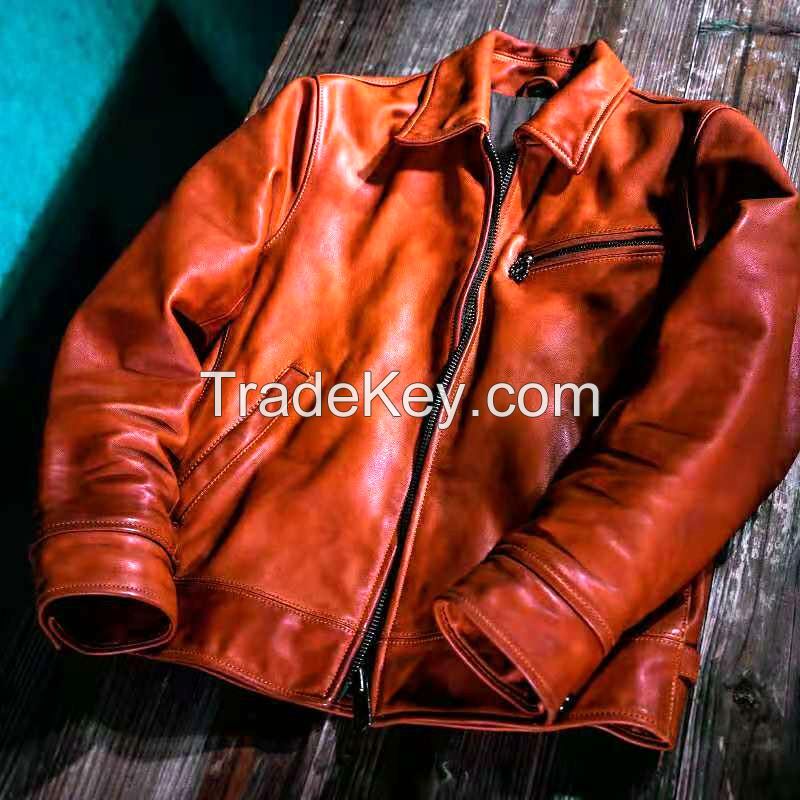 MEN'S WASHED GENUINE COWSKIN LEATHER JACKET