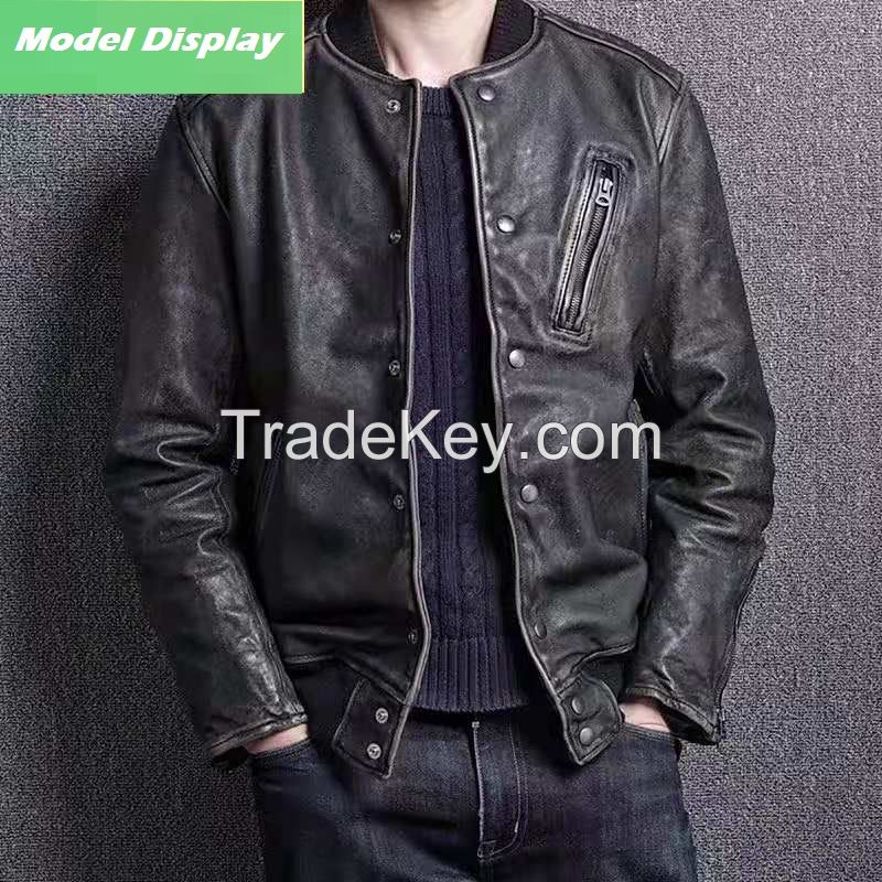 MEN'S WASHED GENUINE SHEEPSKIN LEATHER JACKET