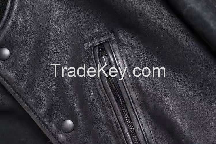 MEN'S WASHED GENUINE SHEEPSKIN LEATHER JACKET