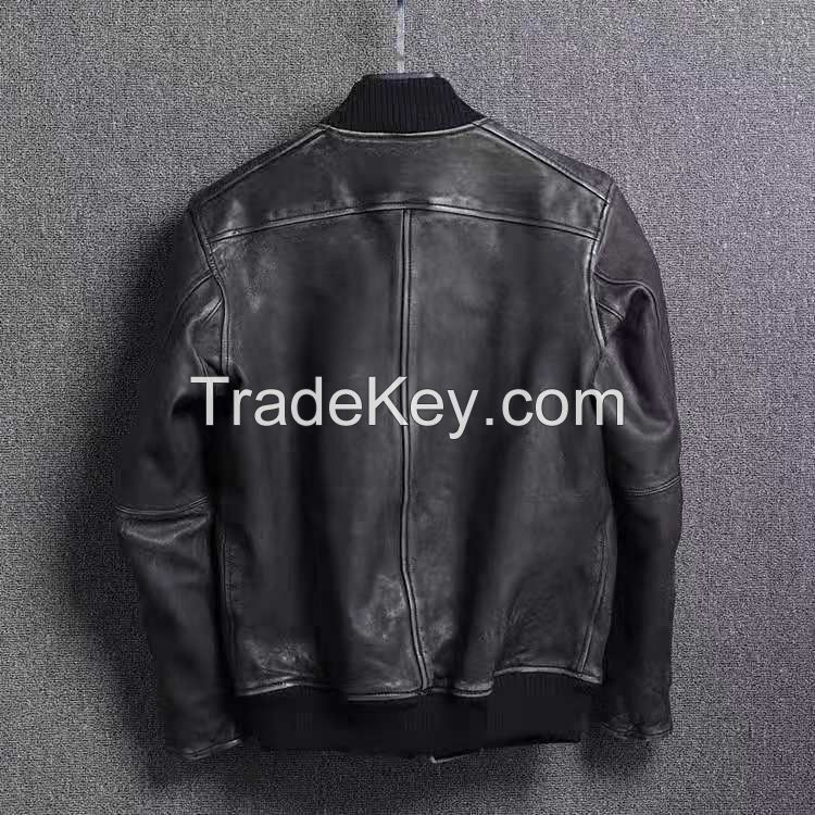 MEN'S WASHED GENUINE SHEEPSKIN LEATHER JACKET