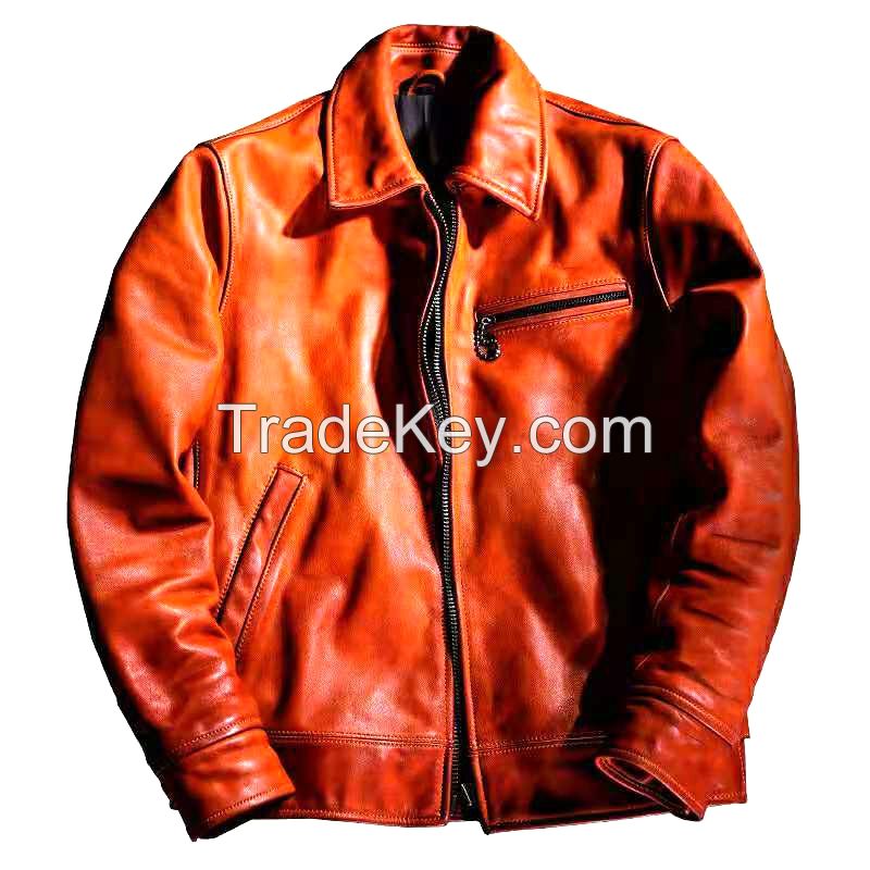 MEN'S WASHED GENUINE COWSKIN LEATHER JACKET