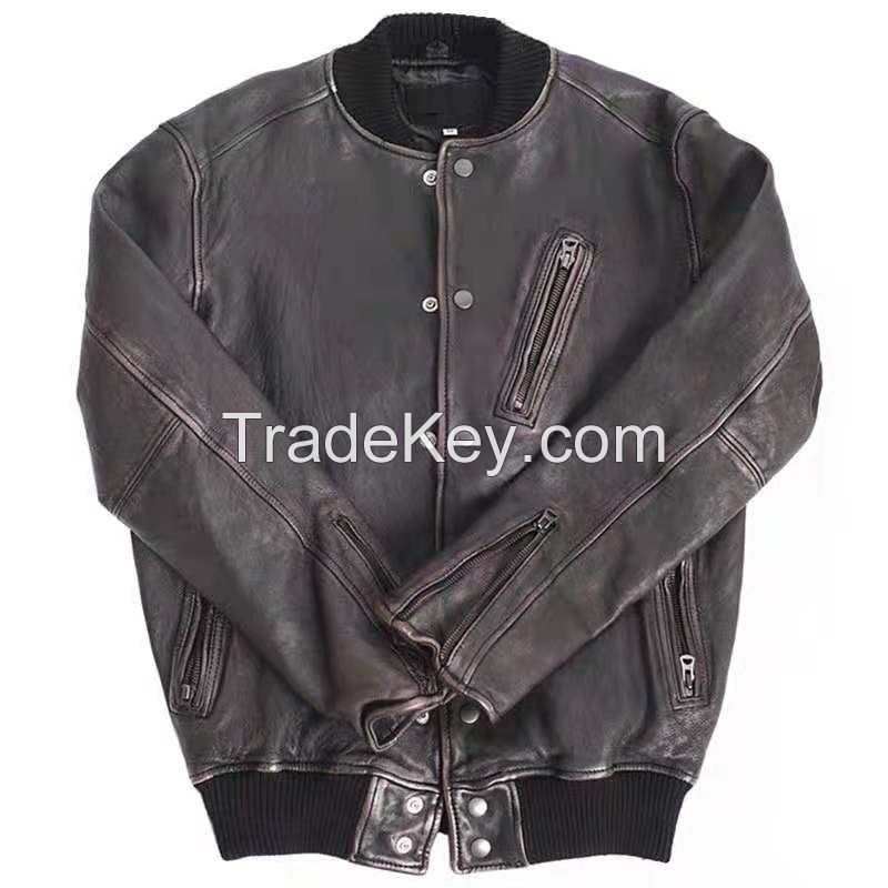 MEN'S WASHED GENUINE SHEEPSKIN LEATHER JACKET