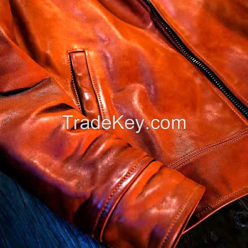 MEN'S WASHED GENUINE COWSKIN LEATHER JACKET