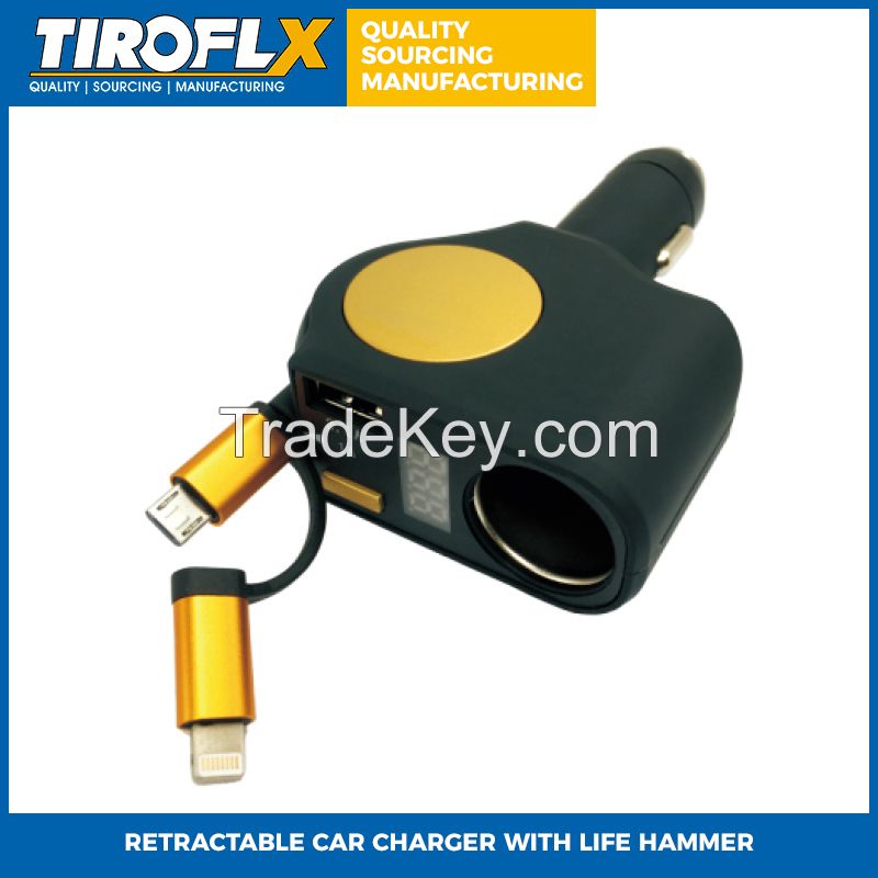 RETRACTABLE CAR CHARGER WITH LIFE HAMMER