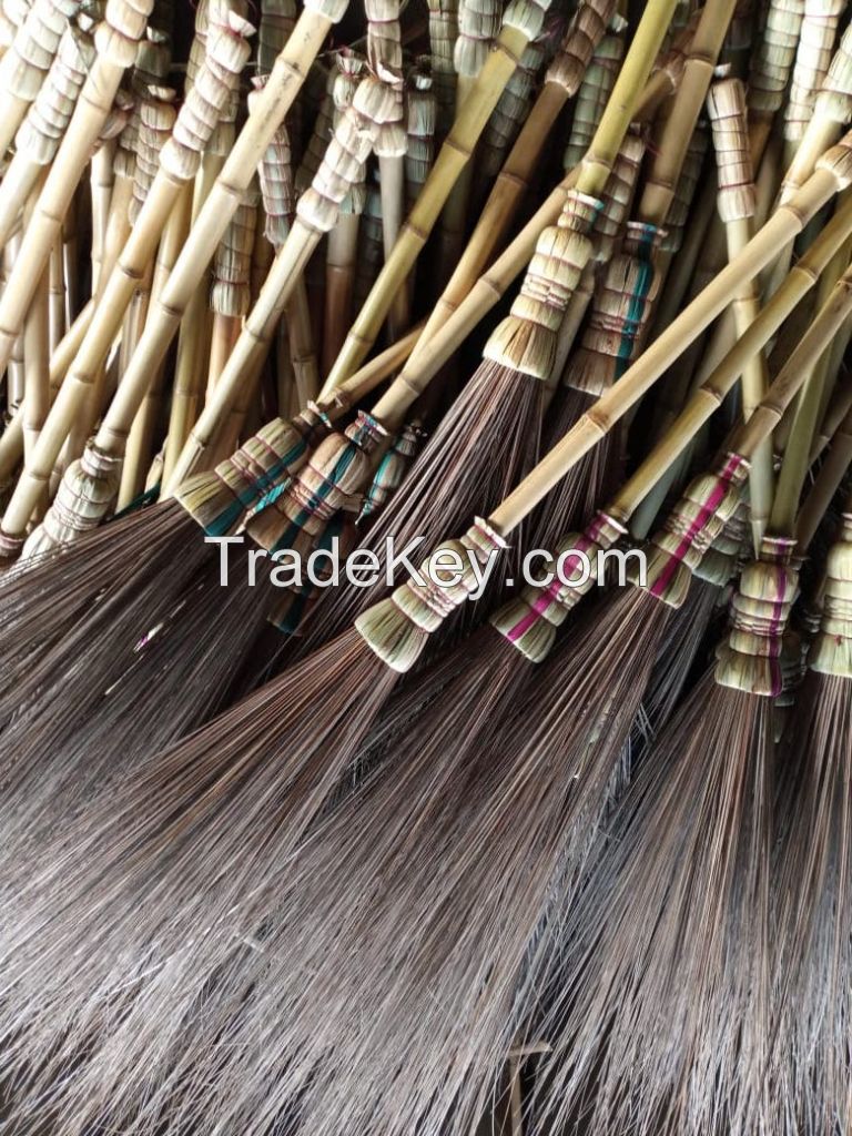 Coconut broomstick, husked coconut fiber broom & Sorghum broom, Tableware-Kitchenware from coconut material such as spoon, fork, chopstick, plate, bowl, mortar, pestle