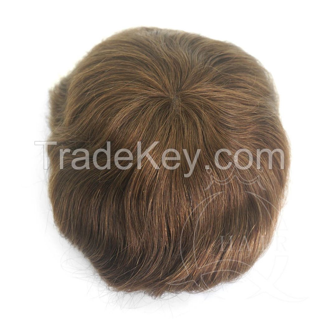 fine welded mono top hair toupee 4-6inch hair 8x10â light brown color light density 120% men's toupee