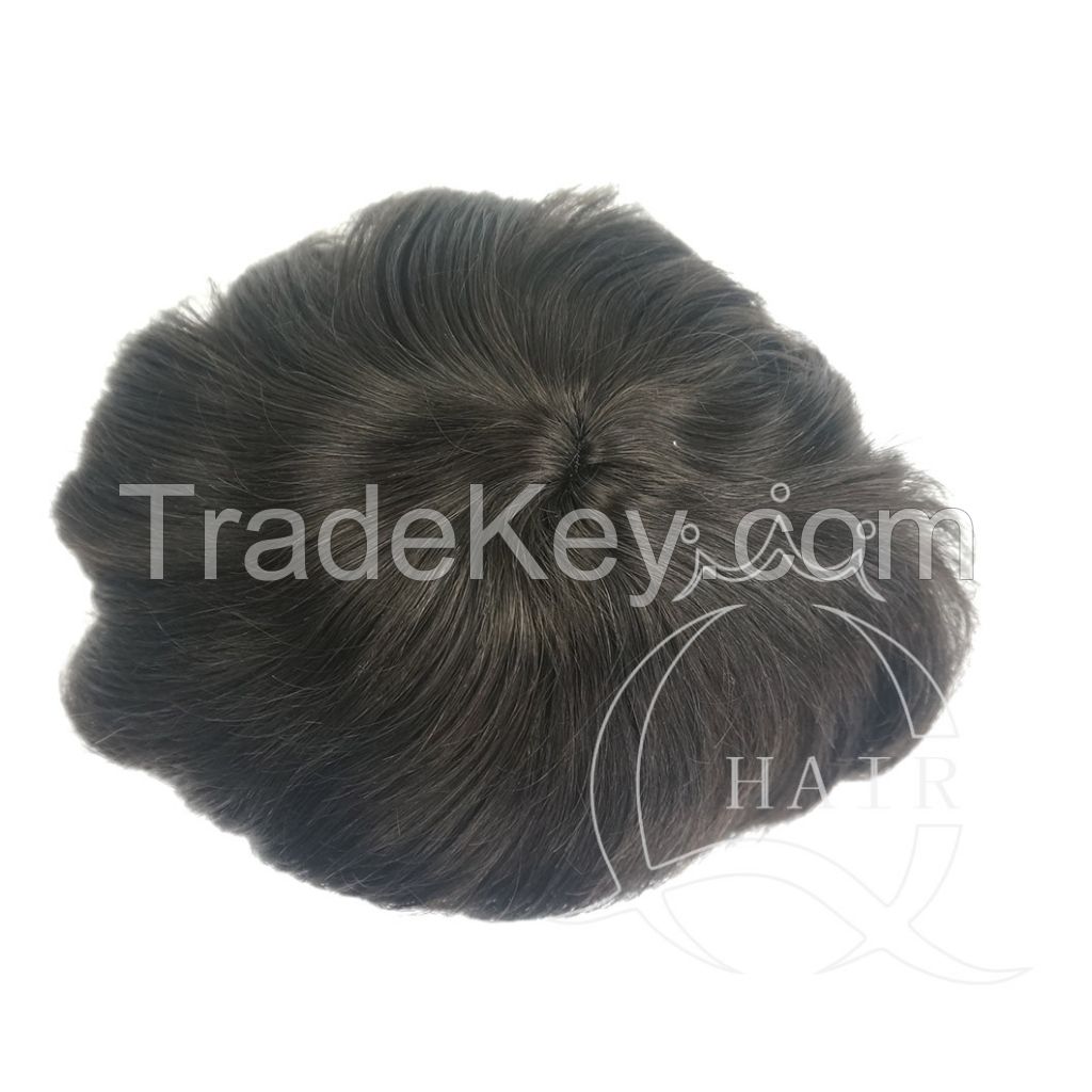 middle lace around clear PU toupee heavy density black color  32mm wave