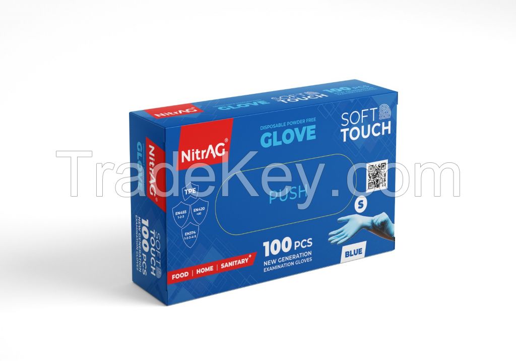 TPE NitrAG Soft Touch Disposable Powder Free Gloves Blue