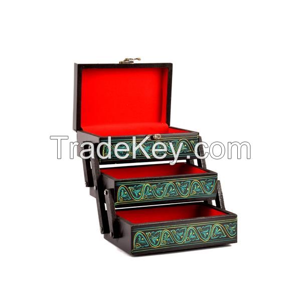  Lacquer Art Jewelry Box Red Square 3 Portion