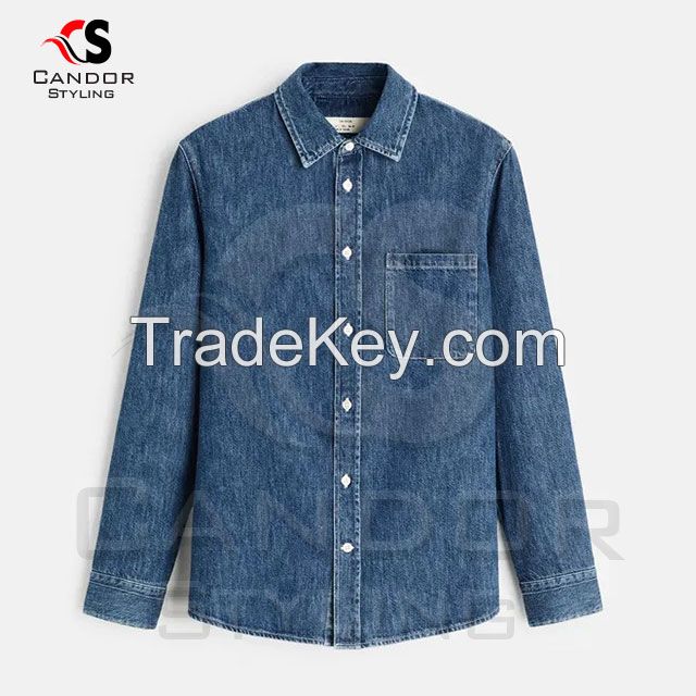 White Buttoned Blue Customizable Denim Jackets for Men & Women