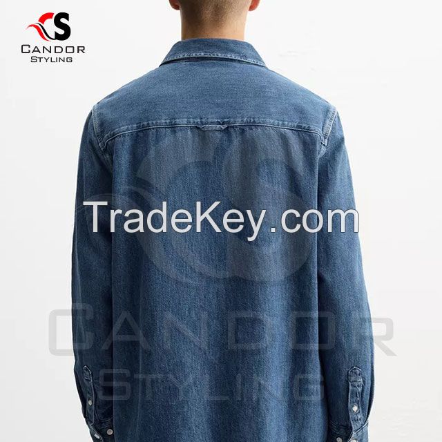 White Buttoned Blue Customizable Denim Jackets for Men & Women