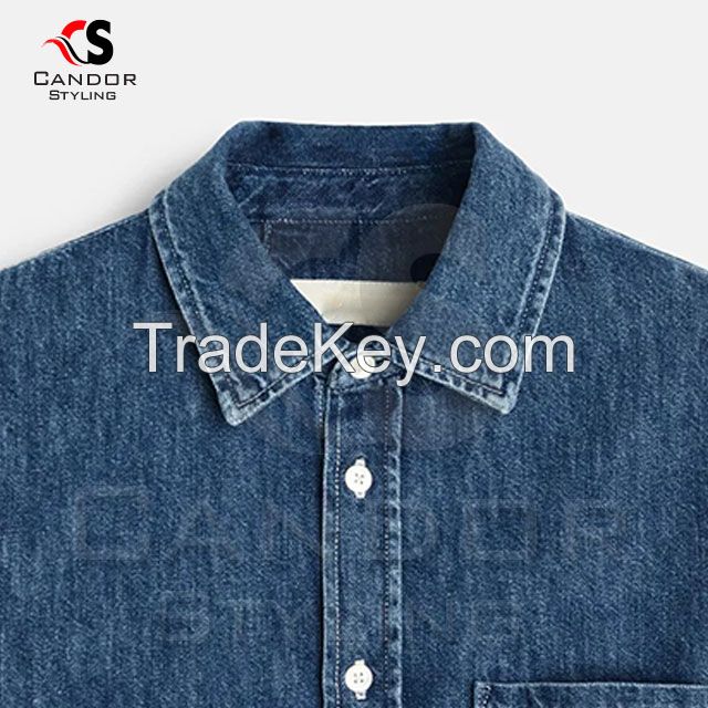 White Buttoned Blue Customizable Denim Jackets for Men & Women