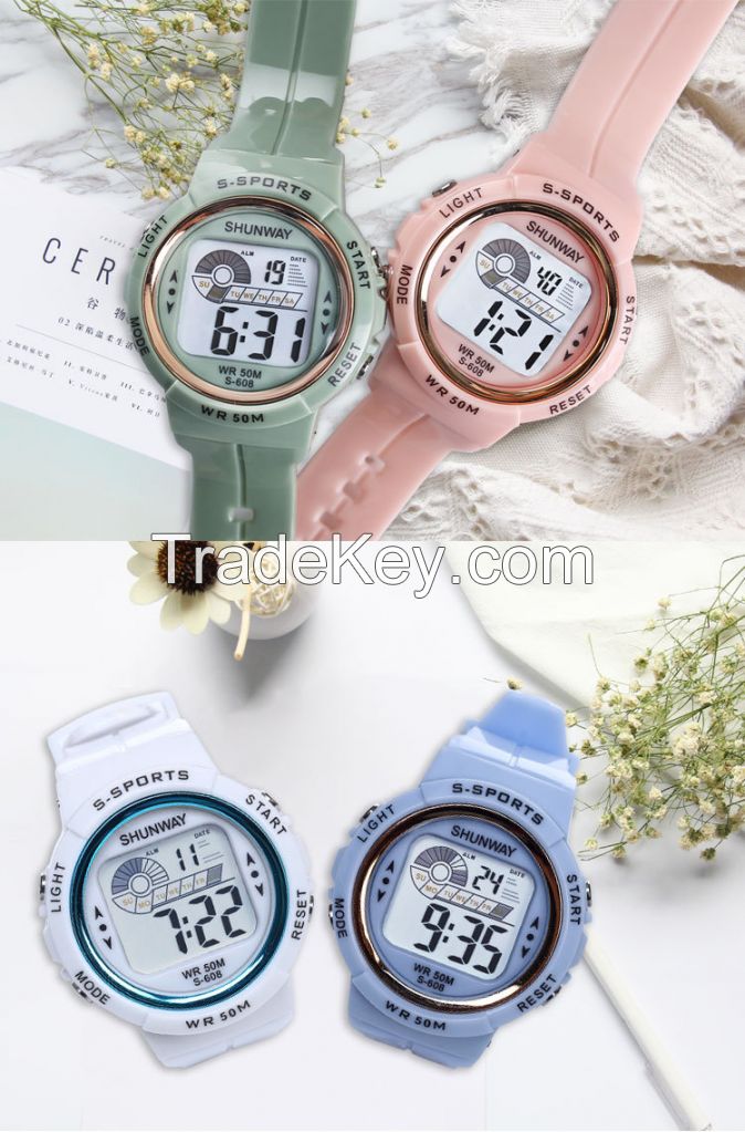 New children's luminous electronic watch student outdoor waterproof sports watch multi-function ins wind watch