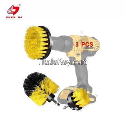 Yellow 3pcs 2" Drill Cleaning Brush Sets For Car Household Cleaning Brush